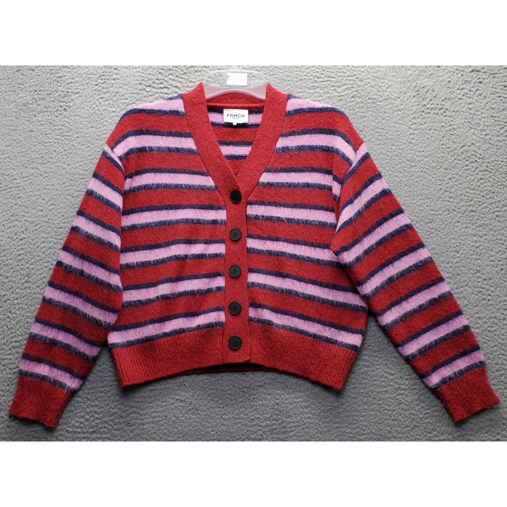 FRNCH Paris Cardigan Sweater Womens Medium Multi Striped Wool Blend Button Front